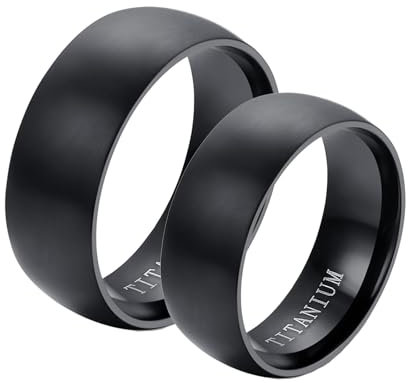 Wycian Engagement Ring, Eheringe Titan Carbon 2 Stück Edelstahl Hochglanzpolierter Schwarzer Ring 8mm Bandring Damen 60 (19.1) Herren 60 (19.1) für Paare