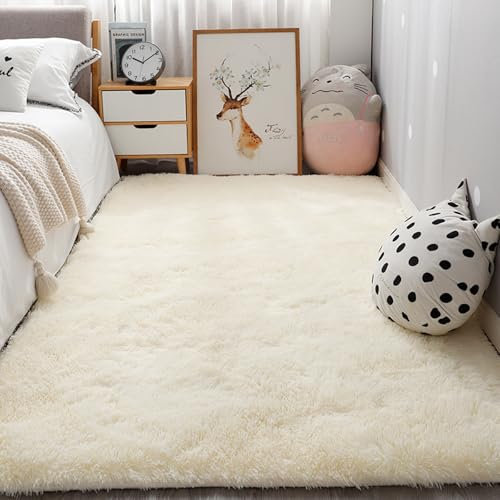 YUANWAN Teppich Hochflor Teppiche 250 x 300 cm Waschbar Und rutschfest Weicher Und Flauschiger Teppich Teppich Wohnzimmer für Schlafzimmer, Wohnzimmer, Weiß