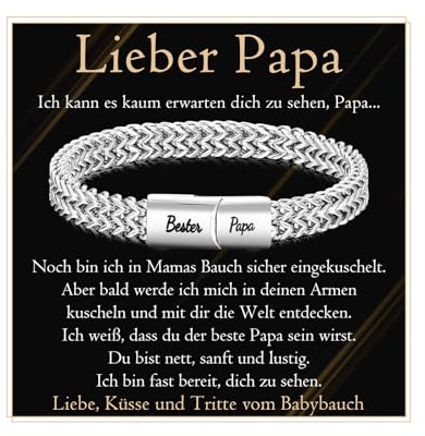 PDTU Geschenke für Papa, Edelstahlarmband mit Gravur für Papa, Bester Papa Armband Geschenk für Papa Bonus Papa Werdender Papa zum Vatertag Geburtstag Ruhestand Weihnachten