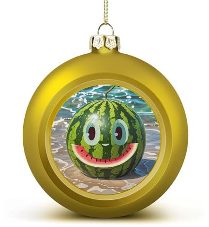 1 x Weihnachtskugeln für den Weihnachtsbaum, 4,1 cm, zum Aufhängen, bruchsicher, Wassermelone mit Smiley, hängende Dekoration, Anhänger für Urlaub, Party, Outdoor, Innenbereich, Bastelbedarf