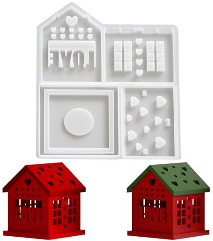 Silikonformen Gieß Häuser WISIRENT, 3d Silikonform Weihnachten Haus Silikonform Haus mit Herz Fenster, 3d Silikonform Love Kerzenhalter Love Splicing House Silikonform für Weihnachten Halloween Ostern