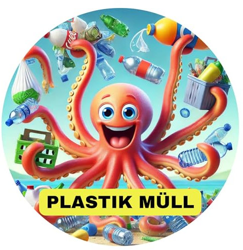 Lustige Aufkleber Müll– Kinderleichtes Recycling dank liebevollem Design – Für Innen Außen - Olanmarp Nachhaltige Mülltonnen-Sticker - 5 Stück (Plastikmüll)