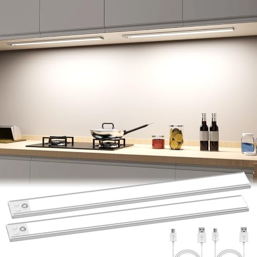 OUILA Unterbauleuchte Küche LED 41CM Schrankbeleuchtung mit Bewegungsmelder USB-C wiederaufladbar LED-Licht Dimmbar kabellos Nachtlicht für Küche Kleiderschrank Schrank 2 Stück