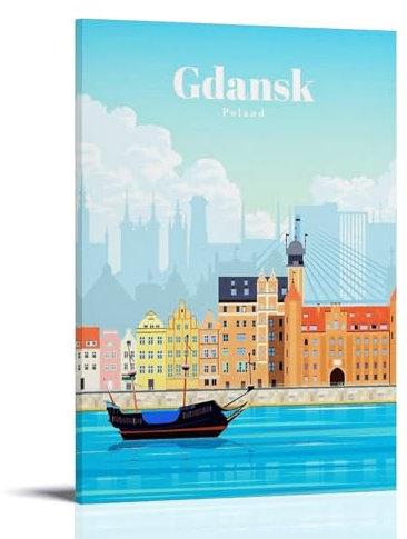 ouweri Danzig Polen Vintage-Reiseposter auf Leinwand, Gemälde, Wandkunst, dekoratives Bild, Drucke, moderne Dekoration, 50 x 75 cm
