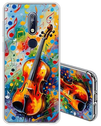 JEZSTHAI Hülle Kompatibel mit Nokia 7.1 Handyhülle Transparent Weiche Stoßfeste Kratzfeste Schlank Klar Silikon Schutzhülle Geige Aesthetic Muster Durchsichtige Case