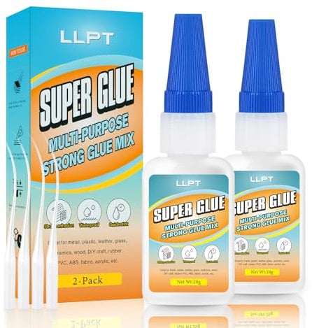 LLPT Super colle | Net 20g | Super glue transparente tout usage avec bouchon anti-obstruction | Adhésif instantané puissant | pour plastique métal céramique verre (LSG020-2) | 2 Packs