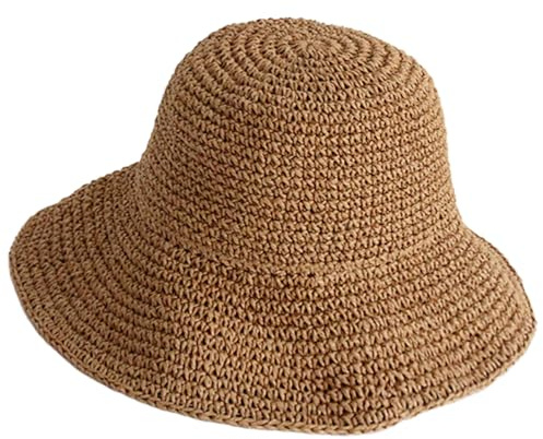 LQTSLFM Damen-Sonnenhut,Fischerhut für Damen,Gestrickte Hüte Atmungsaktiver Sommer-Hut,Strandhut,Häkeln Sonne Hut Sommer Strand Fischer Hüte