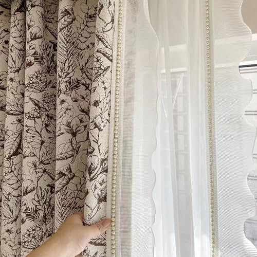 Wycian Flächenvorhang Makramee Vorhang Fenster Braun Verdunkelung 2er Pack Spitzenmuster mit Blumen und Perlen H274 x B137 cm (2er Pack) Tuch