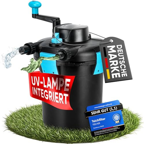 Teicher Teichdruckfilter mit UV Lampe, Teichschwämmen 9 W UVC Klärer Teich Filteranlage Teichfilter ohne Pumpe für Gartenteich & Koi Teiche Druckfilter 4.000 l/h