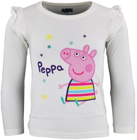 E plus M Peppa Wutz Mädchen Langarmshirt – Offizielles Lizenzprodukt – 100 % Baumwolle – Größen 92–116 – Rosa oder Weiß