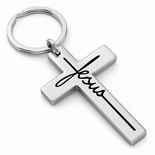 DONWOIE Schlüsselanhänger Mit Kreuzanhänger,Minimalistischer silberner religiöser Anhänger für Männer und Frauen, inspirierendes Geschenk für Gläubige
