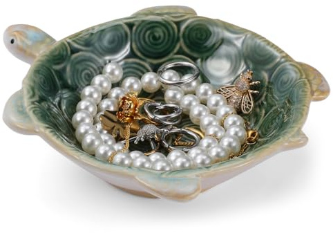 Abaodam Ceramic Jewelry Organizer Tray with Turtle Decoration Jewelry Display Plate for Necklace Earrings Storage Cosmetic Trinket Dish Key Bowl for Desktop Women Girls Room Decor