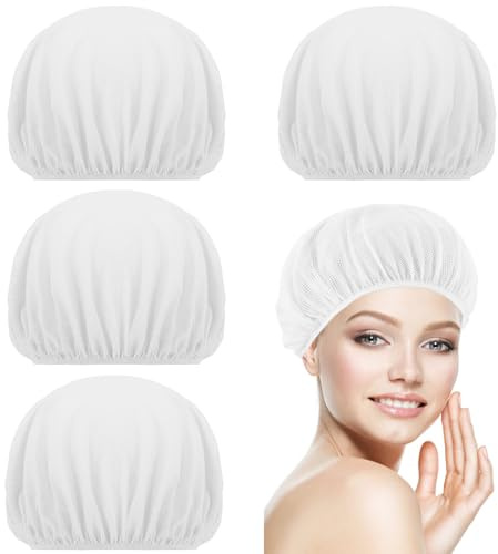 4 Stück Haarnetz Zum Schlafen Netz Plopping Kappe Atmungsaktiv Trocknen Nachthaarhut Weiche Mesh Bonnet Sleep Cap Verstellbare Netzhaube für Frauen Schlafhaube Weiß