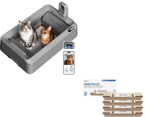 PETKIT Purobot Crystal Duo Selbstreinigende Katzentoilette mit Kamera, AI-Gesundheitsüberwachung, Geruchskontrolle, Offenes Design für große Katzen,Kristallkatzenstreu,4er-Pack