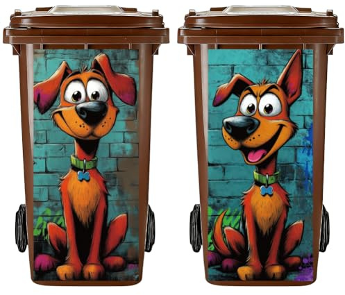 PRESSINART 2Pcs 2 Styles Wheelie Bin Stickers 15 x 32 Inch Waterproof Self Adhesive Vinyl Dustbin Labels, Garbage Can Decals Funny Dog Pattern for Trash Bins Yard Garden Outdoor Indoor Home Decor