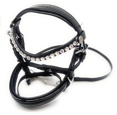ARBO-INOX Hobby Horse Trense dekorativem Strass besetztem Stirnriemen und Gebiss (Ledertrense Schwarz)