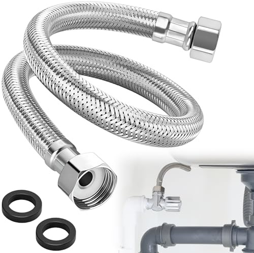 NISENTIA Flexible Tap Connector 15mm, Flexi Pipes for Plumbing, Extra Long 60cm Stainless Steel Braided Flexi Braided Hose Pipe with Washer for Kitchen Bathroom Toilet Taps