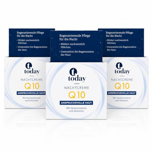 Today Nachtcreme Q10 mit Hyaluronsäure und Allantoin, für anspruchsvolle Haut, Nachtpflege, 3x50 ml