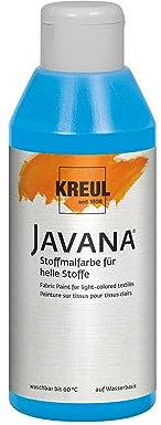 KREUL 91334 - Javana Stoffmalfarbe für helle Stoffe, 250 ml Glas in azurblau, geschmeidige Farbe auf Wasserbasis mit cremigem Charakter, dringt fasertief ein, waschecht nach Fixierung