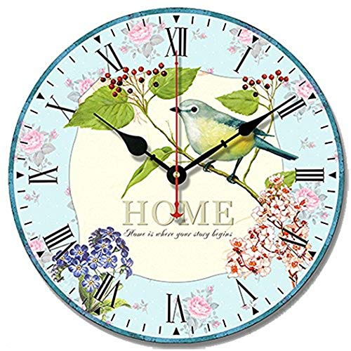 SWHONG Ohne Tickgeräusche Wanduhr, 12zoll/30,5cm Shabby Chic Vogel Wanduhr Schlafzimmer Wohnzimmer Home Decorations