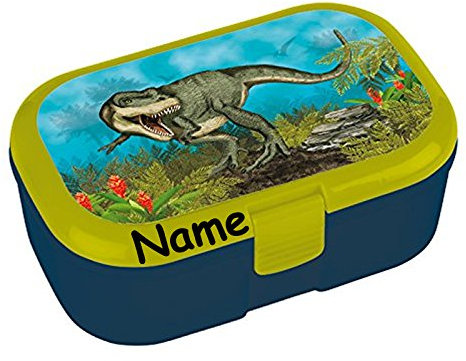 Lutz Mauder Lunchbox * Dinosaurier Plus Wunschname * für Kinder Brotdose mit Namensdruck | Perfekt für Jungen | Vesperdose Brotzeitbox Brotzeit Schule Kindergarten Dino T-Rex (mit Namen)