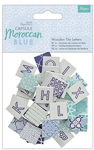 Papermania Capsule 50-Piece Wooden Tile Letters, Wood, Blue, 15 x 10.5 x 2 cm