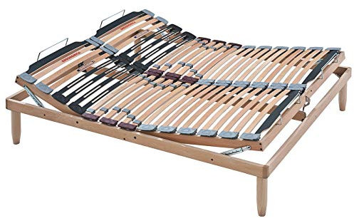 Evergreenweb - Sommier Double à Lattes 160x200 cm Manuelle en Bois de hêtre avec Amortisseur,lit avec Lattes basculantes et régulateurs de rigidité - Pieds Inclus - Idéal pour Tous Lits et Matelas