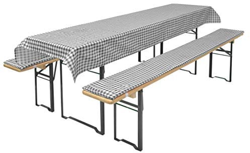 Brandsseller Auflagenset für Bierzeltgarnituren 3-teilig 2 Bankauflagen gepolstert 110x25 cm und 1 Tischdecke 130x70 cm für alle gängigen Festzeltgarnituren Bierbankauflagen Outdoor - Grau Kariert