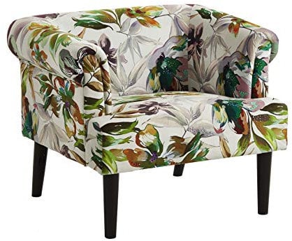 Atlantic Home Collection Charlie Sessel, Armlehnenstuhl mit Massivholzfüßen, Samt, Blumenmuster weiß, 74 x 86x 70