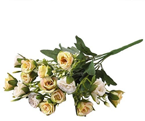 Bunch of 15 Small Rose Flowers - Artificial Silk Flowers[Yellow]