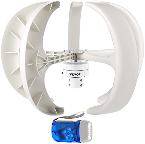 BuoQua Aerogenerador 600W 12V Generador de Turbina Eólica Linterna Blanca Generador de Viento Vertical 5 hojas