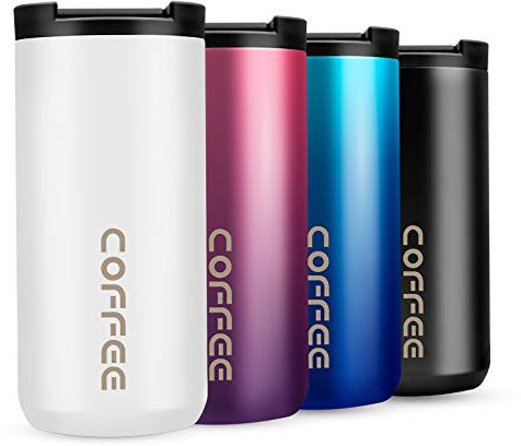 WOODFIB Travel Mug, Double Walled Coffee Cup 350ml Vacuum Insulation Stainless Steel with Leakproof Lid Eco-Friendly, for Hot and Cold Water Coffee and Tea (White)