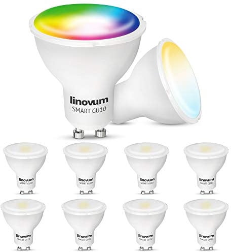 linovum LED Smart Lampe GU10 10er Pack kompatibel mit Alexa Echo Google Home App steuerbar - RGB & Weißtöne 2700-6500K Wlan Birne 5W