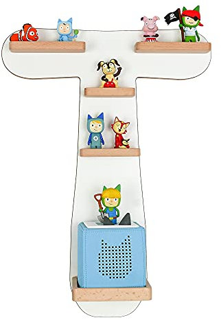 MR TEDDY BEAR Kinderregal Buchstabe T | Holzregal für Toniebox und Tonies | Tonie-Regal hergestellt in der EU | Wandregal zum Spielen und Sammeln | Für Mädchen und Jungen | im T Design in Weiß