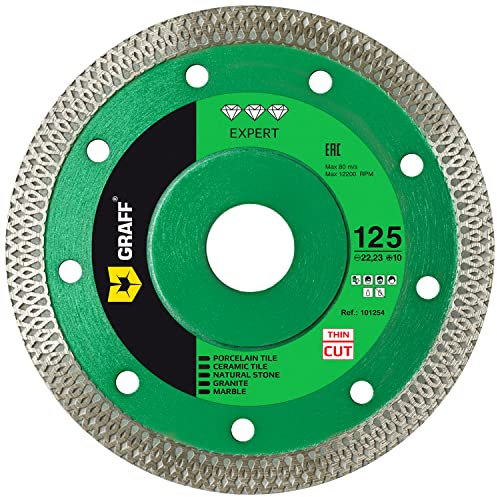 GRAFF Feinsteinzeug Diamantscheibe 125mm für harte Fliesen, Naturstein, Marmor, Granit, Keramik - 1.2mm Super Dünne Diamanttrennscheibe für Winkelschleifer und Flex - Diamant Trennscheibe