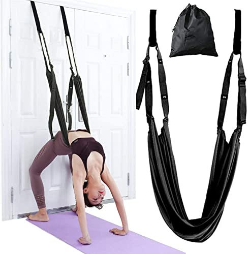 Yoga Stretching Strap, Adjustable Height Leg Stretcher Aerial Fitness Yoga Belt Gym Equipment, Basic Flexibility Training, Lower Waist Bend, Abdominal Muscles for Yoga Ballet Dance Girl Women (Black)