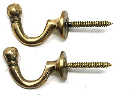 fiXte Ball End Curtain Tie Backs Screw in Hooks Available in Black, Brass, Chrome and Satin Chrome Finishes 40mm - Pack of 2 (Brass)