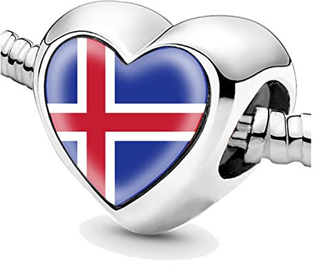 Perlen für Armbänder, Island, Flagge, Silber, Charms, für Frauen, Charme, Schmuck, Geschenke, Geschenkideen für Mädchen, Nein