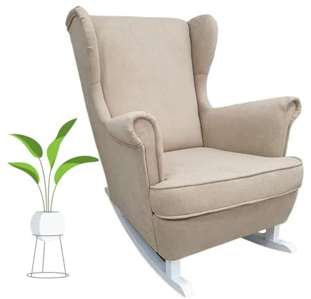 MartHome Schaukelstuhl Wohnzimmer - Relaxsessel, Schwingsessel - Stillstuhl, Schaukelstuhl - Komfortable Sessel für Schwangere Frauen, Velour Schaukelsessel, Relaxstuhl (Beige A2)