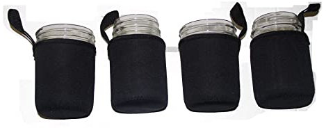 Masun Shine Mason jar Sleeve Wide, and regular mouth Pint jars (Black 4 Pack)