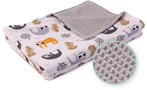ULLENBOOM ® Babydecke 70x100 cm, Grau-Faultiere (Made in EU) - Baby Decke Neugeborenen, Aus 100% OEKO TEX Baumwolle, ideal für Kinderwagen