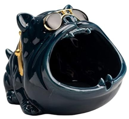 LEEYOX Kreative Französische Bulldogge Keramik Aschenbecher Offener Mund Tier Hund Form Zigarettenhalter für Restaurant Hotel Bar Desktop Home