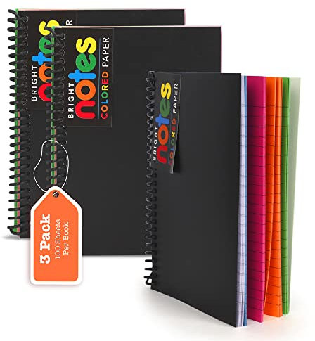 Manaloom Spiralnotizbuch, 12,7 x 17,8 cm, Spiralbindung, liniertes Papier, perforiertes Notizblock, Notizbücher – robuster Poly-Einband, Tagebuch-Notizbuch – 100 Blatt – 3 Stück