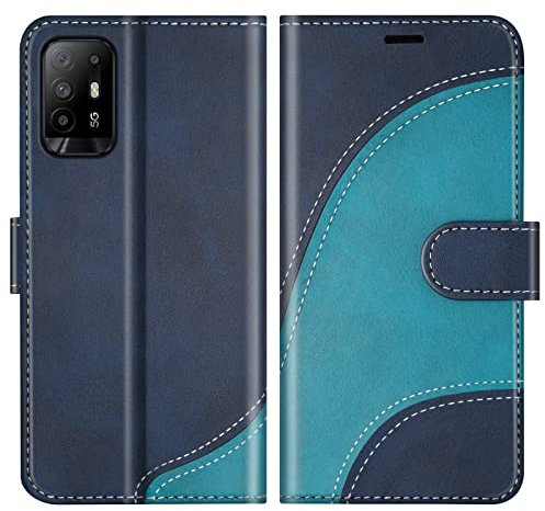 BoxTii Cover per Oppo A94 5G / Oppo F19 PRO Plus/Oppo Reno Z 5G, Custodia in PU Pelle Portafoglio per Oppo A94 5G / Oppo F19 PRO Plus, Magnetica Cover a Libro con Slot per Schede, Blu