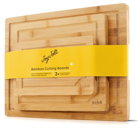 JoyJolt Bamboo Cutting Boards - Large & Small Wooden Board - Serving Cheese, Bread or Chopping Boards. Non-Slip