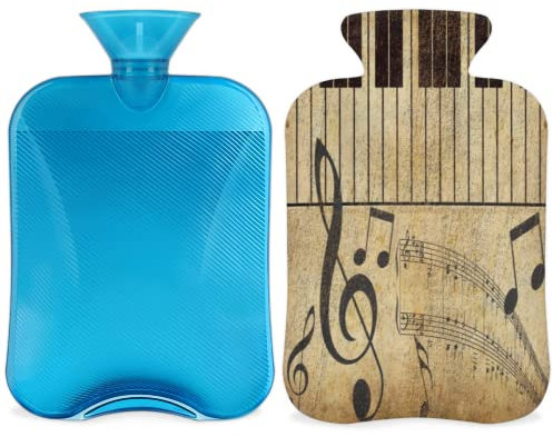 2L Wärmflasche mit Abdeckung zur Schmerzlinderung Vintage Musiknote Tastatur Wärmbeutel PVC Eis- und Wärmbeutel für Kälte- und Wärmetherapie/Menstruationskrämpfe, Füße/Handwärmer