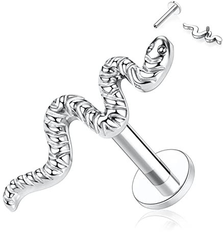 AROWRO 16G Labret Ohrstecker Lippenringe Schlange Labret Schmuck G23 Titan Helix Knorpel Tragus Ohrringe Medusa Ring Lippenpiercing Monroe Schmuck 10mm Ohrstecker Silber Innengewinde