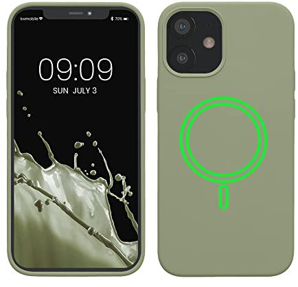 kwmobile TPU Silicone Case Compatible with Apple iPhone 12 mini - Case Magnetic Cover - Compatible with MagSafe - Gray Green