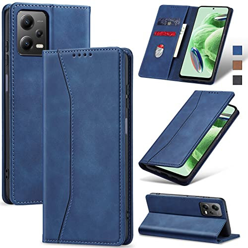 Jasonyu Funda para Xiaomi Redmi Note 12 5G/Poco X5 5G, Cuero PU Carcasa, Tipo Libro Flip Case con Tarjetas y Cartera, Soporte Plegable, Cierre magnético, Capa (Azul)