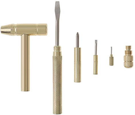 Omninmo 6 in 1 Mini Multifunctional Copper Hammer and Screwdriver, Removable Hand Tools, Serving Tools for Watchmakers, Jewelers, Nut Eaters and Home Repair Tool(Gold)